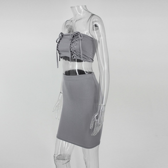Grey skirt and lace up top - Picture 4 of 7